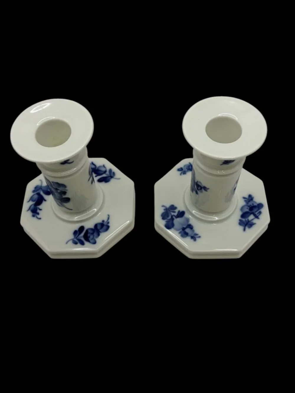 Royal Copenhagen Blue Flowers Candlesticks #3303 Denmark Hand Painted Porcelain